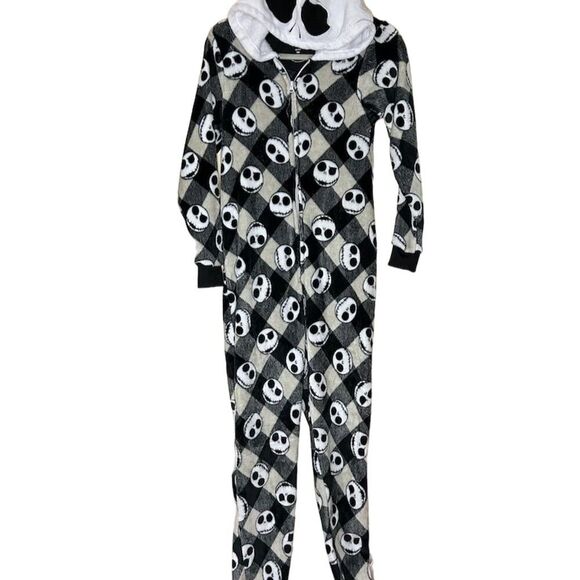Disney Other - Disney Jack Skellington Fleece Union Suit Pajamas Medium Hooded Black